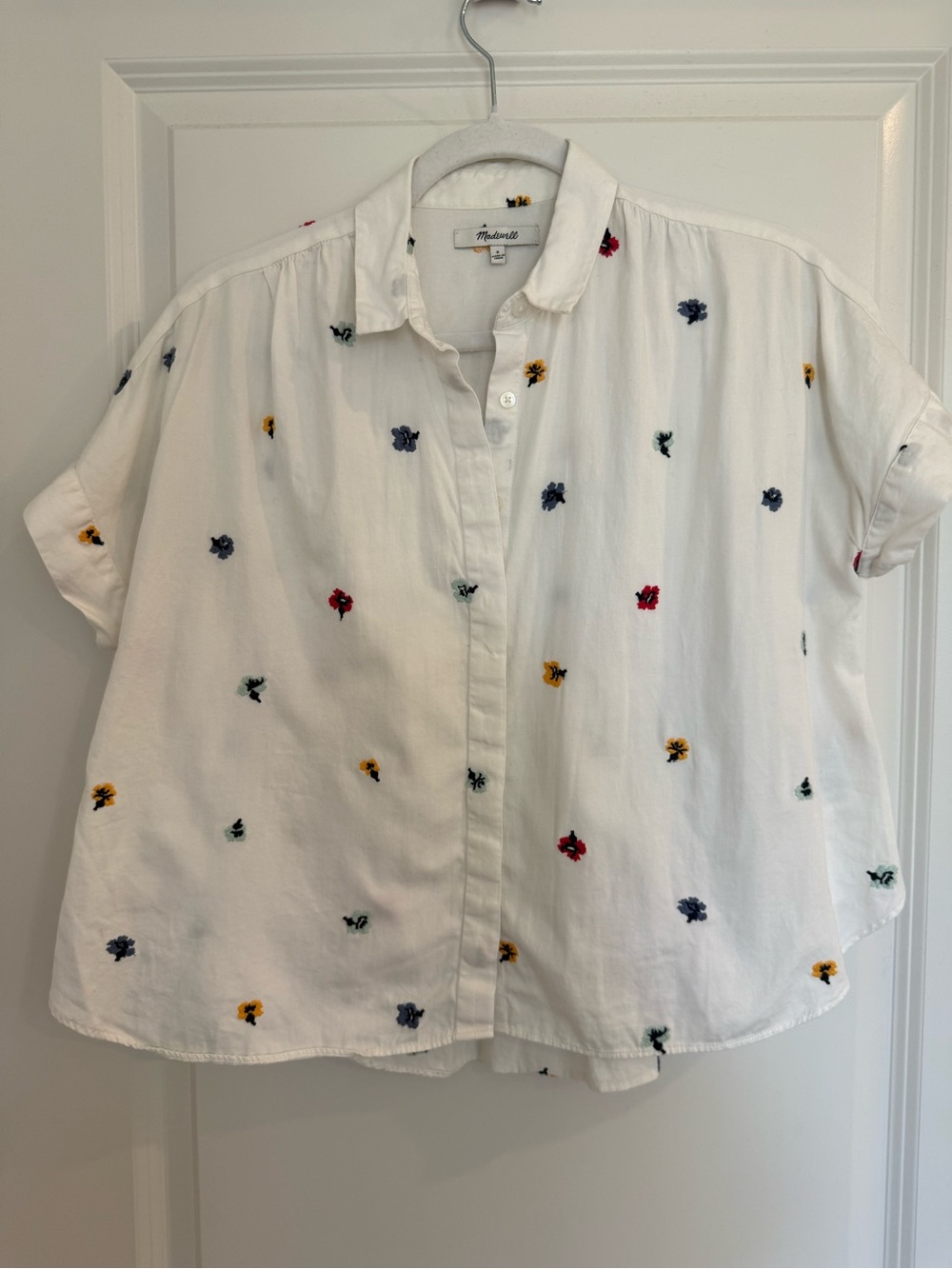 Madewell Embroidered Hilltop White Cotton Short Sleeve Top-Confetti Floral